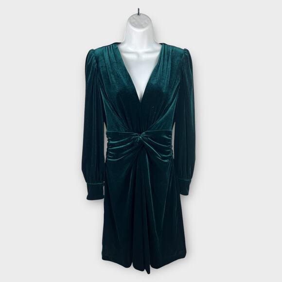 Vince Camuto Size 6 Twist Front Long Sleeve Velvet Dress Jewel Green Wicked - Picture 2 of 8